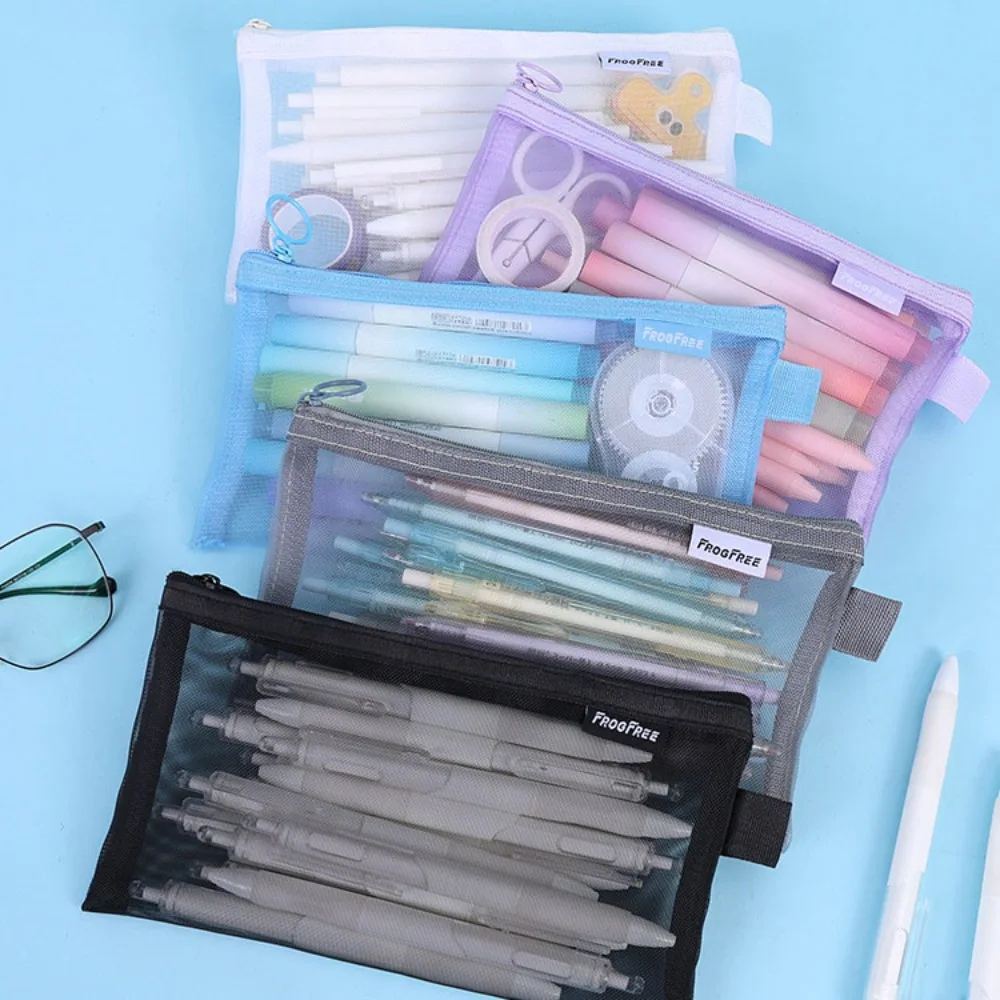 

Minimalist Mesh Pencil Case Creative Transparent Large Capacity Stationery Bag Rectangles Stationery Zipper Bag Student