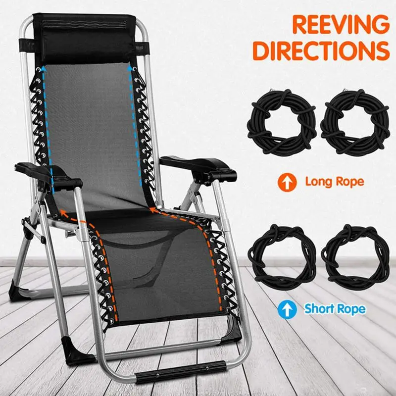 Cuerda elástica de 4 piezas para silla reclinable, cuerda de repuesto para silla de jardín antigravedad, piezas de tumbona