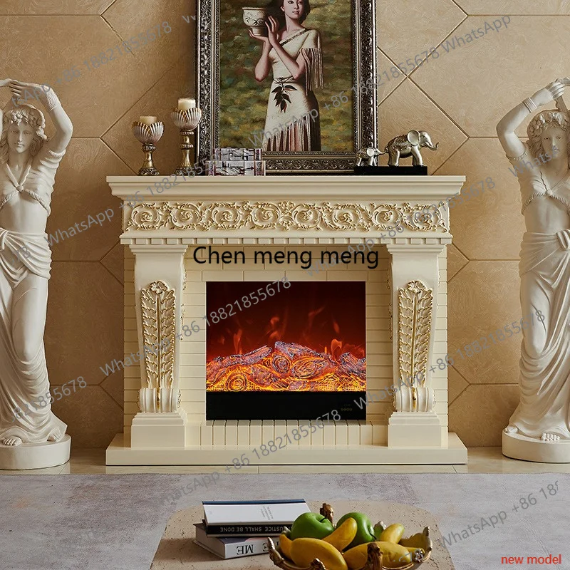 N138Simulation Flame Living Room Cabinets merican Cream Style Electric Heating Fireplace European Solid Wood Furniture rmoire  7