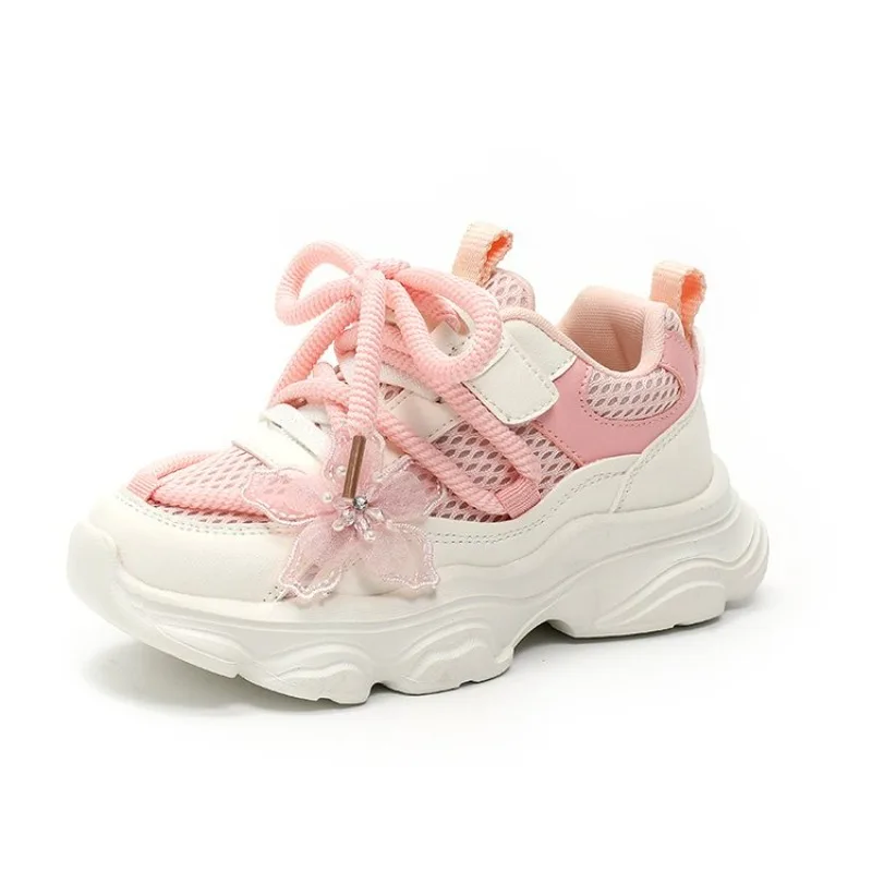 Kids Spring Sneakers Girls School Casual Shoes Outdoor Breathable Running Shoes Light Soft Tenis Pink Non-slip Children Shoes