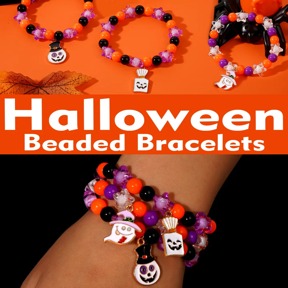 European and American Multi-color Resin Bead Drip Glue Pendant Bracelet UNISEX Halloween Elements, Joyful Party Jewelry Bracelet