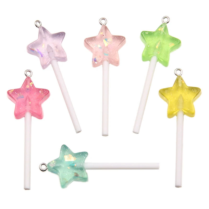 10pcs/Lot Glitter Star Lollipops Resin Candy Charms For Jewelry Making DIY Earring Kawaii 3D Keychai Phone Pendant Accessories