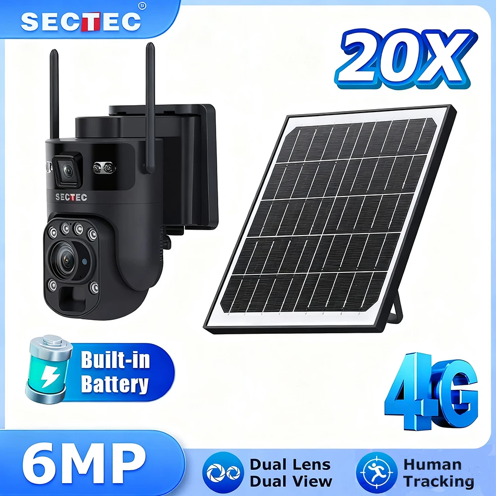 

Солнечная камера 6MP20X ZOOM 12MP 4G SIM 360 ° Наружная IP-камера видеонаблюдения с двумя объективами, отслеживание человека, PIR, ночное видение, WIFI, аккумулятор, IP-камера видеонаблюдения