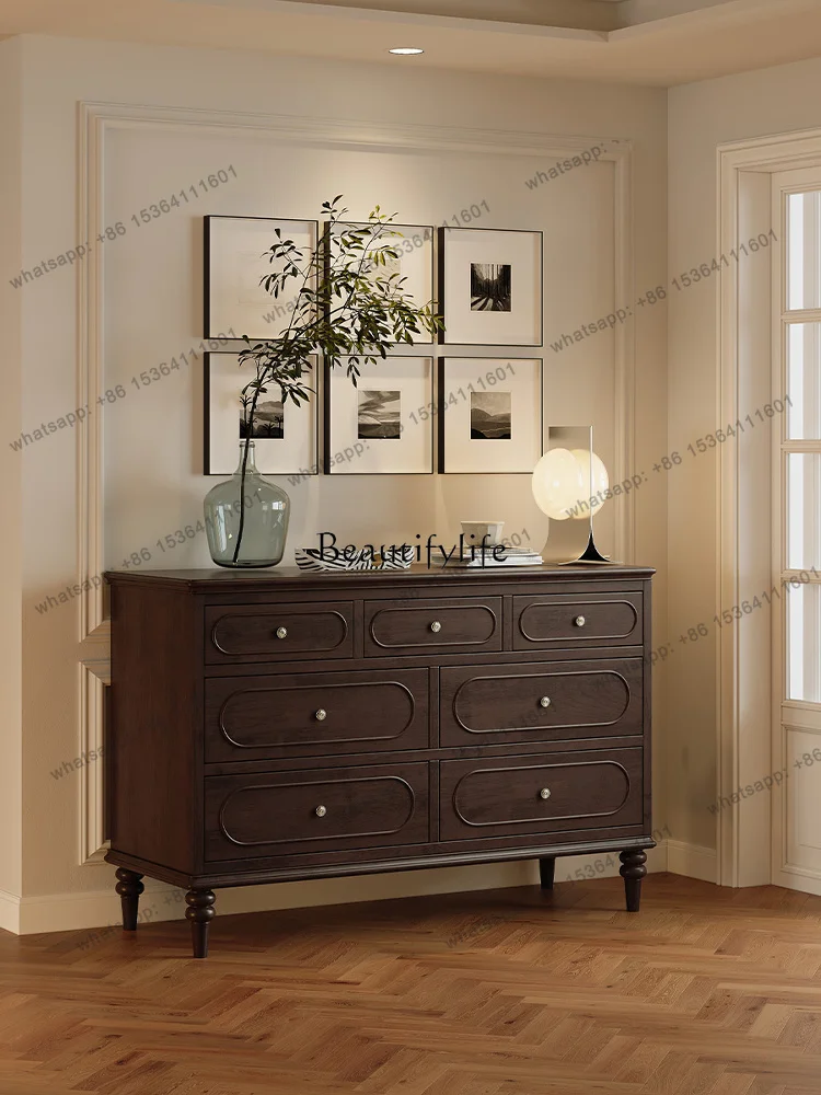 LX French Retro Solid Wood Chest Small Apartment Bedroom Seven Chest Cabinet American Master Bedroom Storage