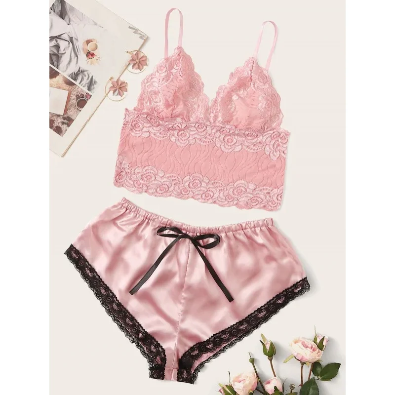 

Women's Sleepwear Set Spaghetti Strap Camisole and Shorts Breathable Comfortable Two-Piece Nightwear Set Soft Nylon Spandex