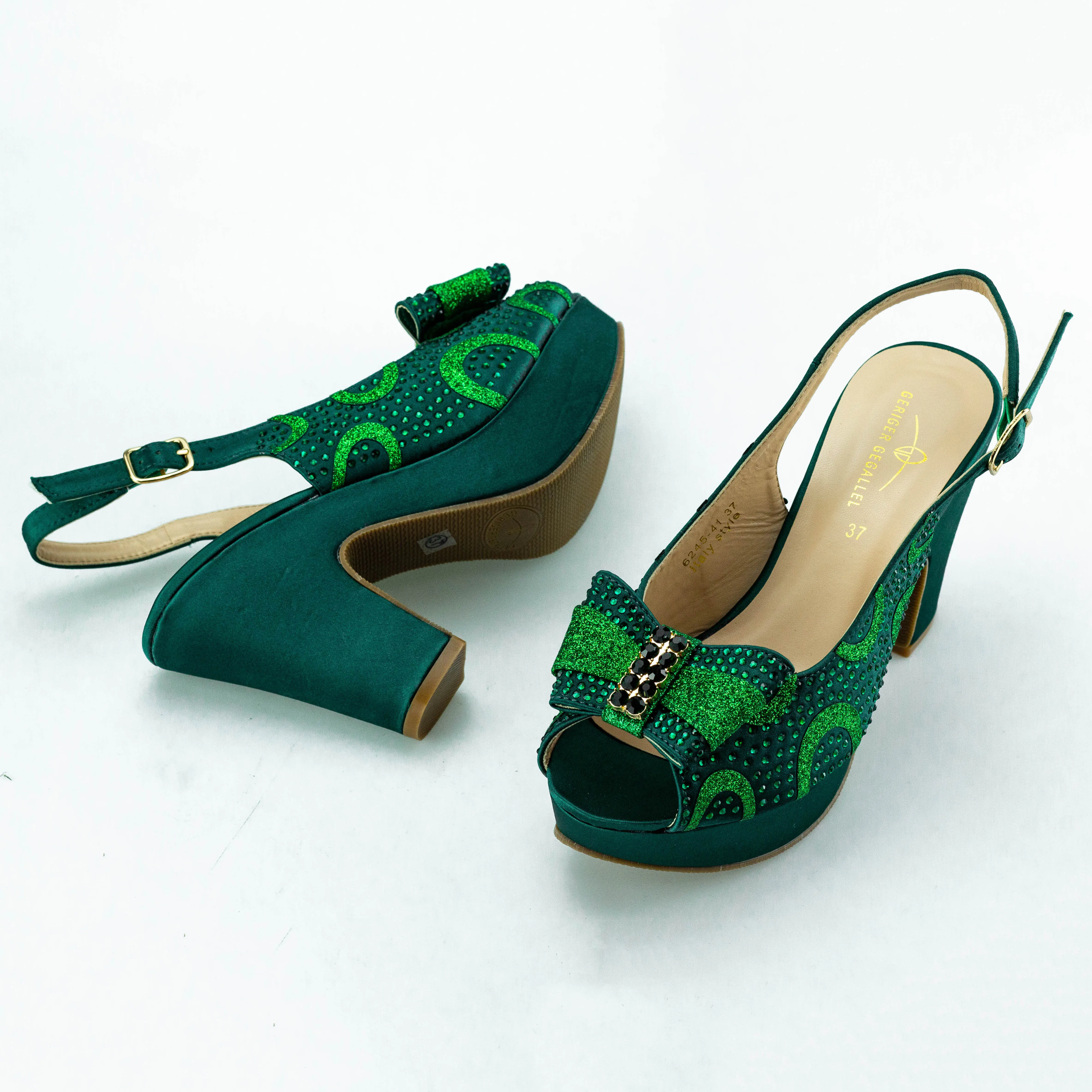 Green Platform Shoes Slingbacks Women\'s Sandals Italian Stylish Fashion Pumps Heels Women Party Dress High Heels Chunky Sandals