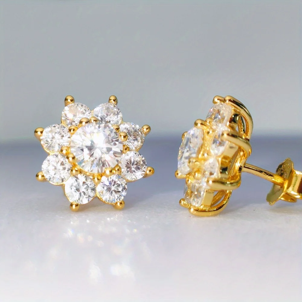 1pair 0.5 Carat Fascinating Flower Synthetic Zircon Earrings in 925 Silver, An Ideal Souvenir Suitable for Banquets.