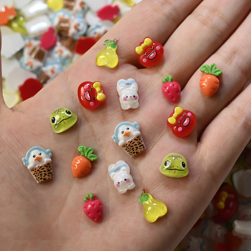 50 stks 3D Kleurrijke Cartoon Hars Nagel Charmes Y2K Aardbei/Peer/Wortel Nail Art Decoraties Creatieve Fruit Groenten nagel Onderdelen