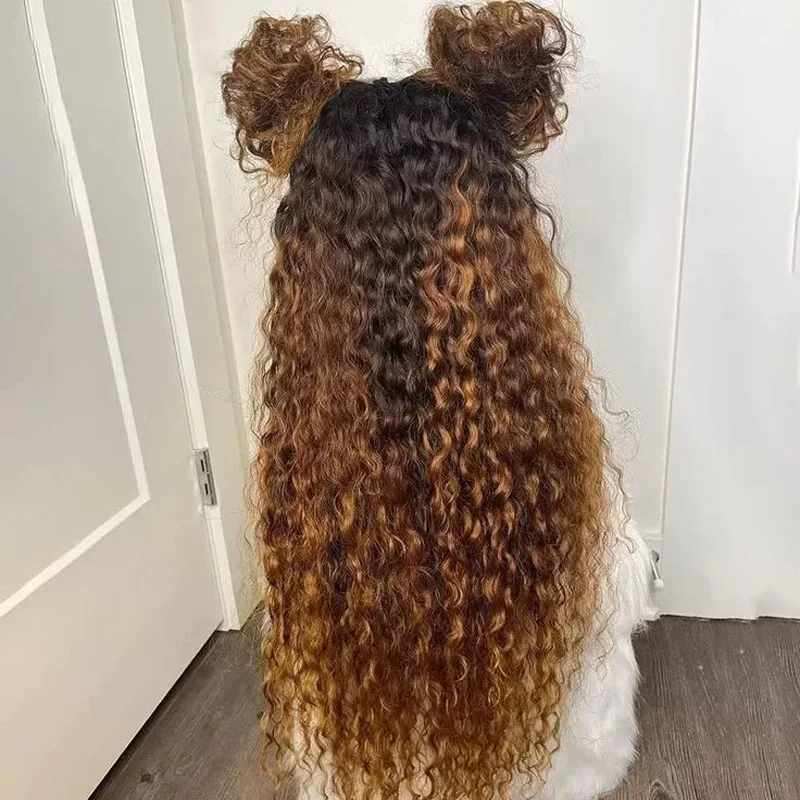 Soft 26Inch Long Ombre Blond Kinky Curly 180Density Glueless Deep Lace Front Wig For Women With Baby Hair Preplucked Daily