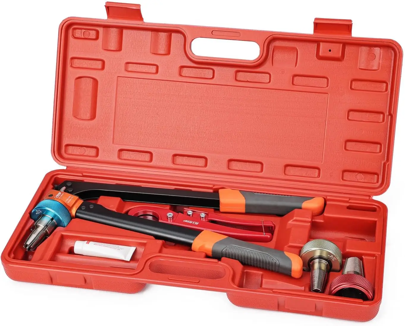 

Набор инструментов для растяжки труб PEX с автоматическим вращением, насадками 1/2'', 3/4'', 1'' и труборезом для эффективной работы с сантехникой