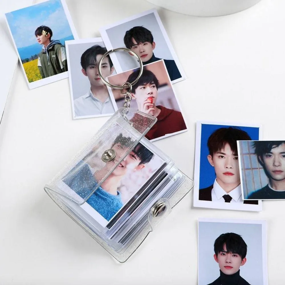 1/2inch Cute Transparent Photo Album Portable 16/20 Slots Album Keychain Mini Card Holder