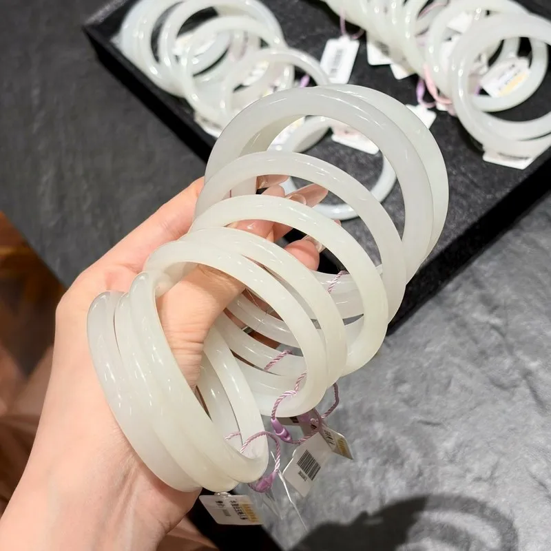 Hotan Thin , Round Bangle Women, Dingdang , White Jade Bracelet.