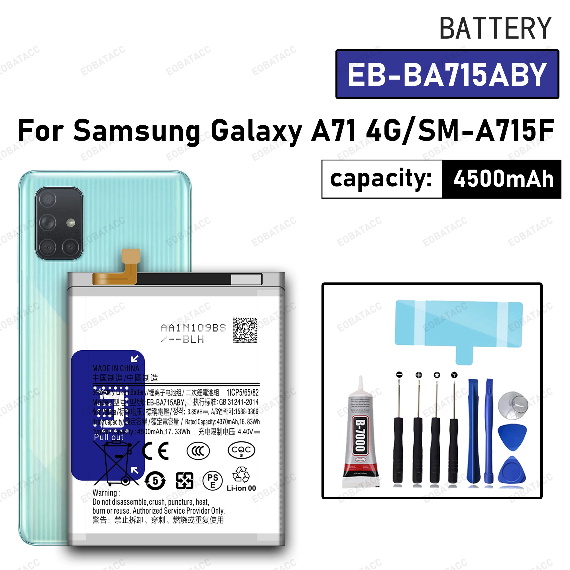 

100% New High Quanlity Battery EB-BA715ABY For Samsung Galaxy A71 4G/SM-A715F Replacement Batteria Battery+Free Tools
