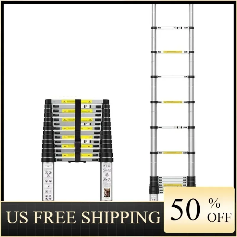 Telescoping Extension Ladder 14.5 FT, Aluminum Lightweight Extension Ladder with Locking Mechanism