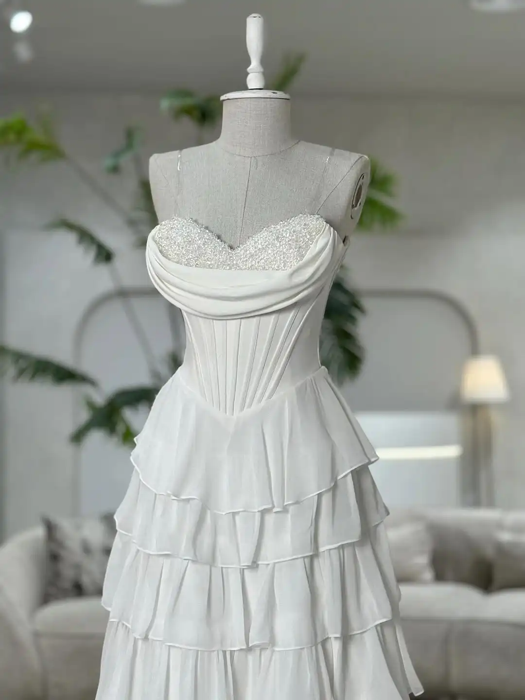 Vestido de noche de tul con volantes escalonados, corsé plisado de espina de pescado con lentejuelas y escote en forma de corazón, vestido de fiesta de graduación nupcial para boda