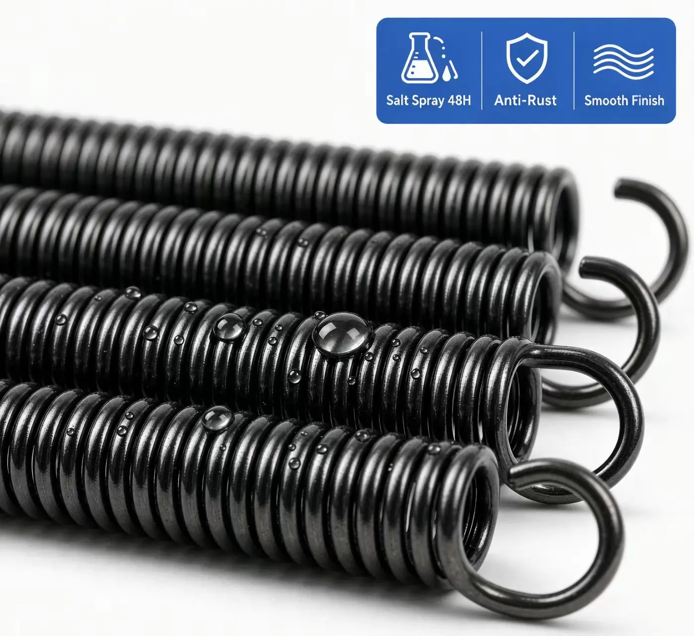 65Mn Spring Steel Extension Spring Set, Wire Diameter 1.0-1.5mm OD6-15mm Length 30-150mm, Black Oxide Double Hook Tension Spring