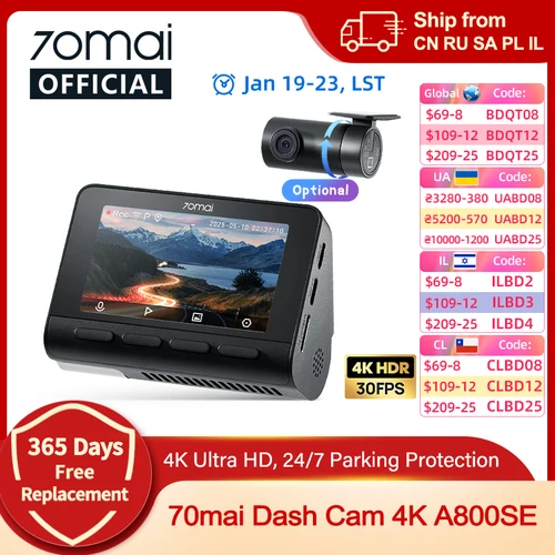 70mai 4K Dash Cam A800SE versión mejorada de 70mai A800S Control de voz Supercapatior GPS ADAS coche DVR 70mai A800SE UHD Wifi 6