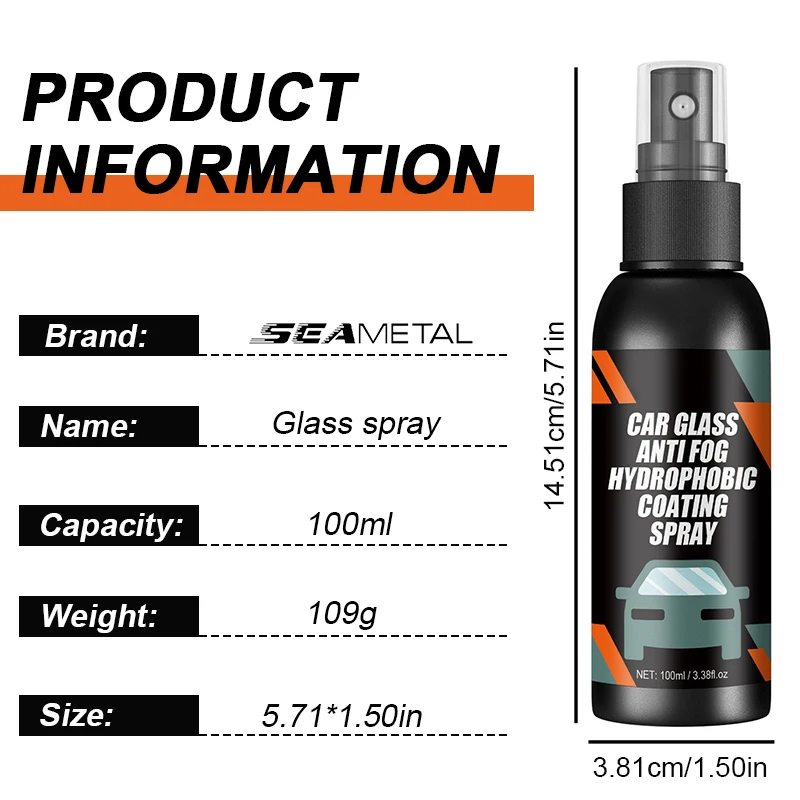 SEAMETAL 100ml Car Glass Anti Fog Spray Agent Auto Windshield Water Repellent Anti Rain Glass Mirror Hydrophobic Coating Sprayer