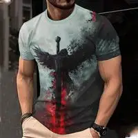 

Knight Black Sword Printed Personalized Fashion Men's Casual T-shirt