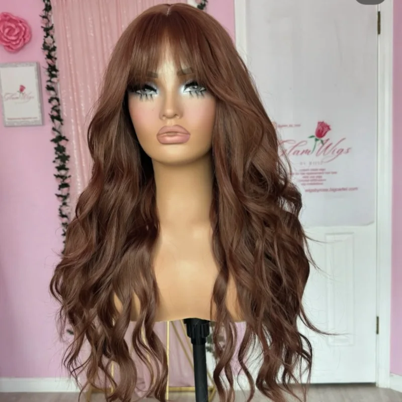 

13*4 Front Lace Elegant Brown Long Curly Hair Natural Fluffy Wig