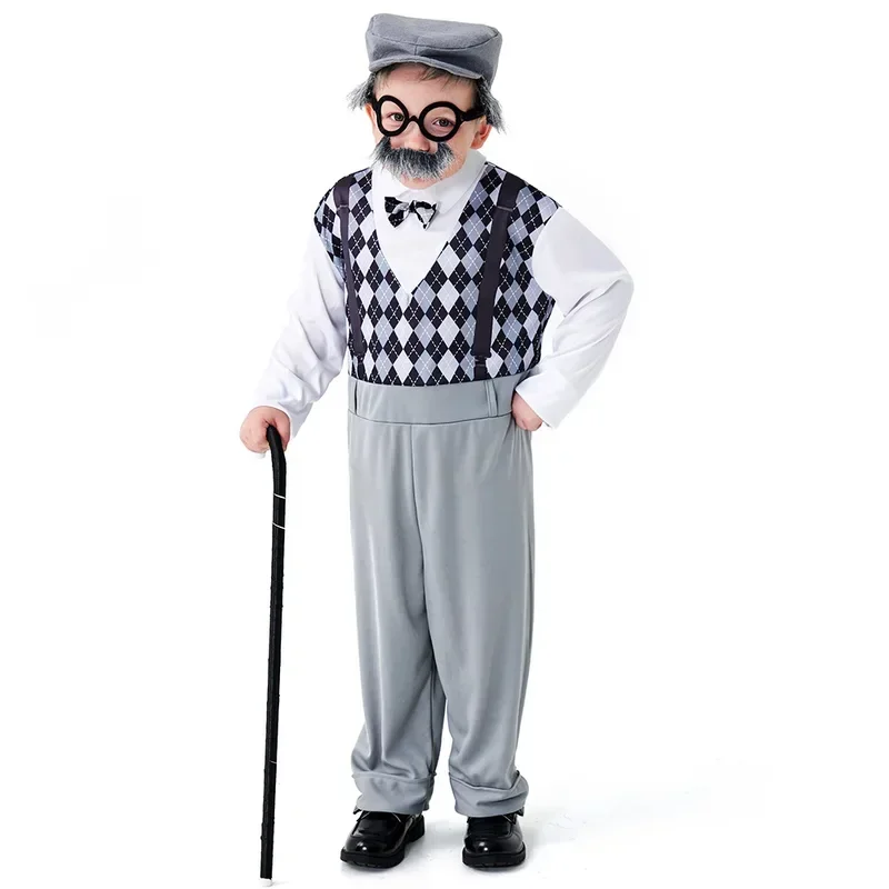 Opa-Kostüm für den 100. Schultag: Cosplay-Outfit für Senioren mit Hut, Brille und Bart
