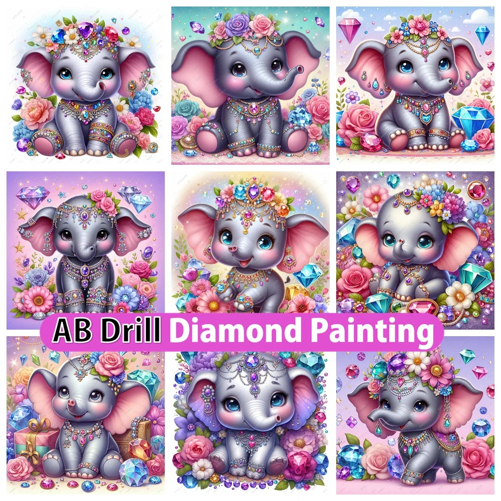 

Cute Elephant 5D DIY AB Diamond Painting Embroidery Cartoon Animal Cross Stitch Mosaic Rhinestones Hobby Home Decor Kids Gift