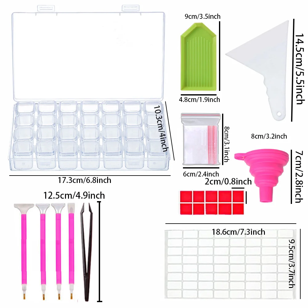 28-Gitter-Aufbewahrungsbox für Diamantmalwerkzeuge mit Trichter, Aufkleber, Stift, Diamantmalerei, Stickerei, Zubehör, Behälter – Detail 1