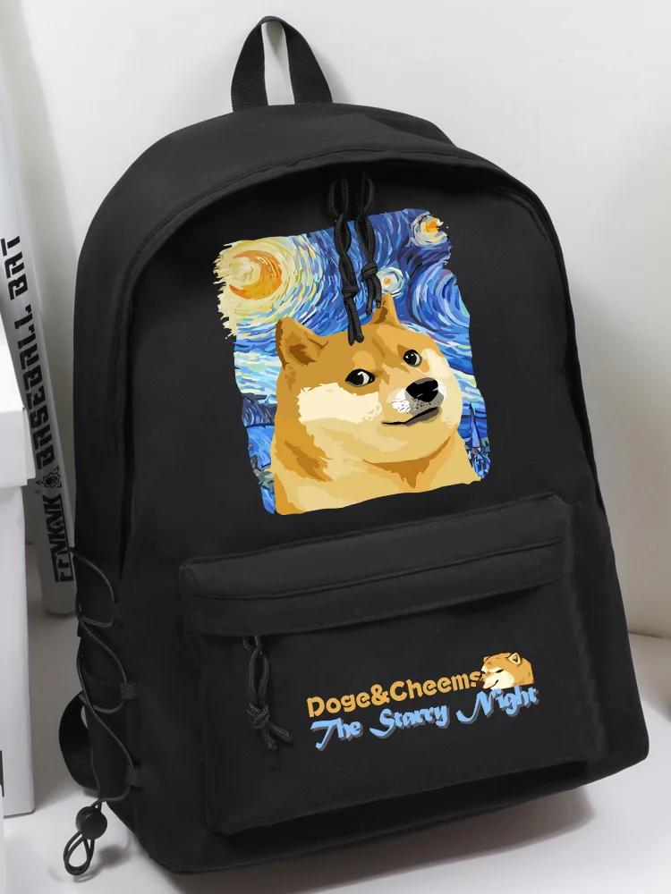 Vincent Van Gogh Starry Night Doge Shiba Inu CHEEMS Collaborative Backpack Unisex Student Bookbag Dual Shoulder Bag School Bag