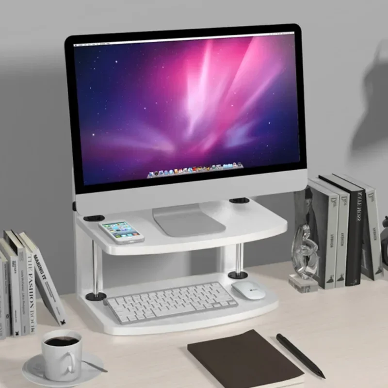 Double-Layer Laptop Desk Desktop Height Adjustable Rack Office Storage Accessories Display Lift Bracket for Workspace