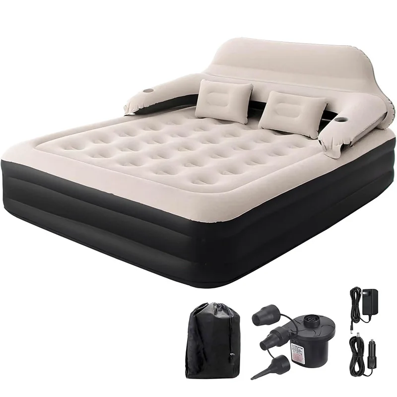 Automatisch aufblasbare Luftmatratze, Queen-Size-PVC-aufblasbett für Camping, Zuhause, Gäste, tragbares Aufblasbett mit integrierter Pumpe