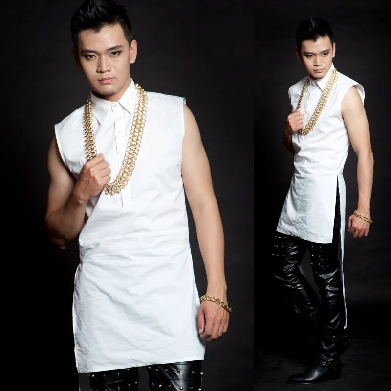 

Right Zhilong Gd 2021 Concert Stage Dovetail Sleeveless Shirt Men Dress Costumes Ds Male Singers Plus Size Clothing / S-xxxl