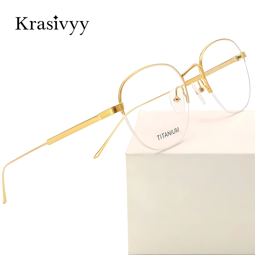 

Krasivyy Pure Titanium Glasses Frame Men Luxury Brand Designer Oval Half Rim Eyeglasses Women High Quality European Eyewear