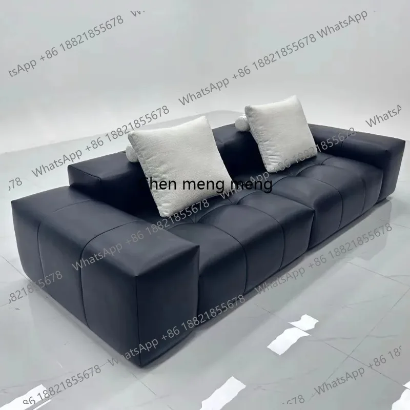 E182 Leather sofa Italian minimalist living room large flat layer straight row first layer cowhide module