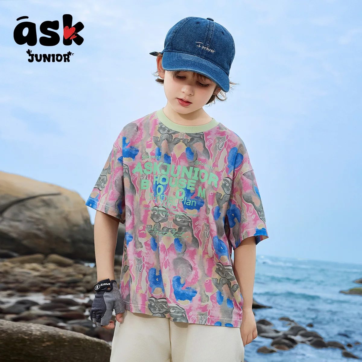 تي شيرت صيفي للأطفال بأكمام قصيرة للأولاد والأولاد الأكبر سنًا بألوان متباينة وطباعة حروف بأكمام قصيرة #3