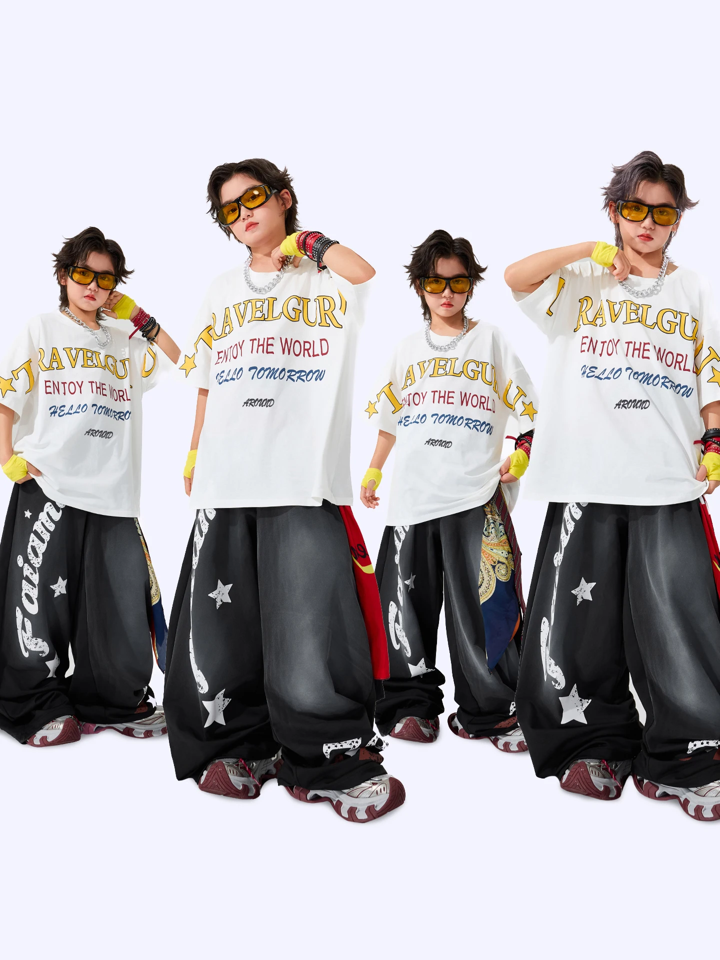 ルーズヒップホップダンス-tシャツ子供用パフォーマンス服ストリートダンスドラムパフォーマンス衣装クールでトレンディな子供服