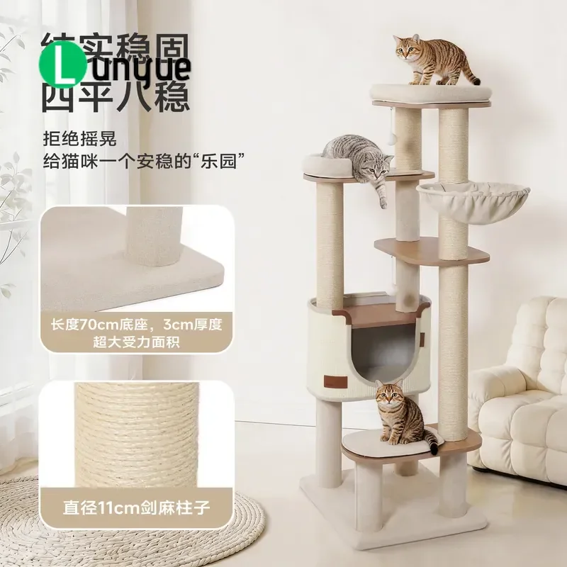 Cat Climbing Frame Sisal Scratching Post with Integrated Cat Nest Durable No Crumbs Space Saving Furniture for Indoor Cats