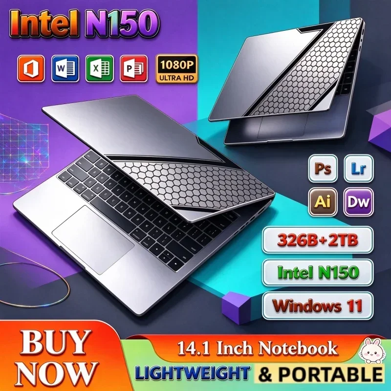 2026 Brand New Intel N150 14.1 Inch Backlit Fingerprint Unlock Laptop Windows 11 Office Study NoteBook Gaming Computer PC