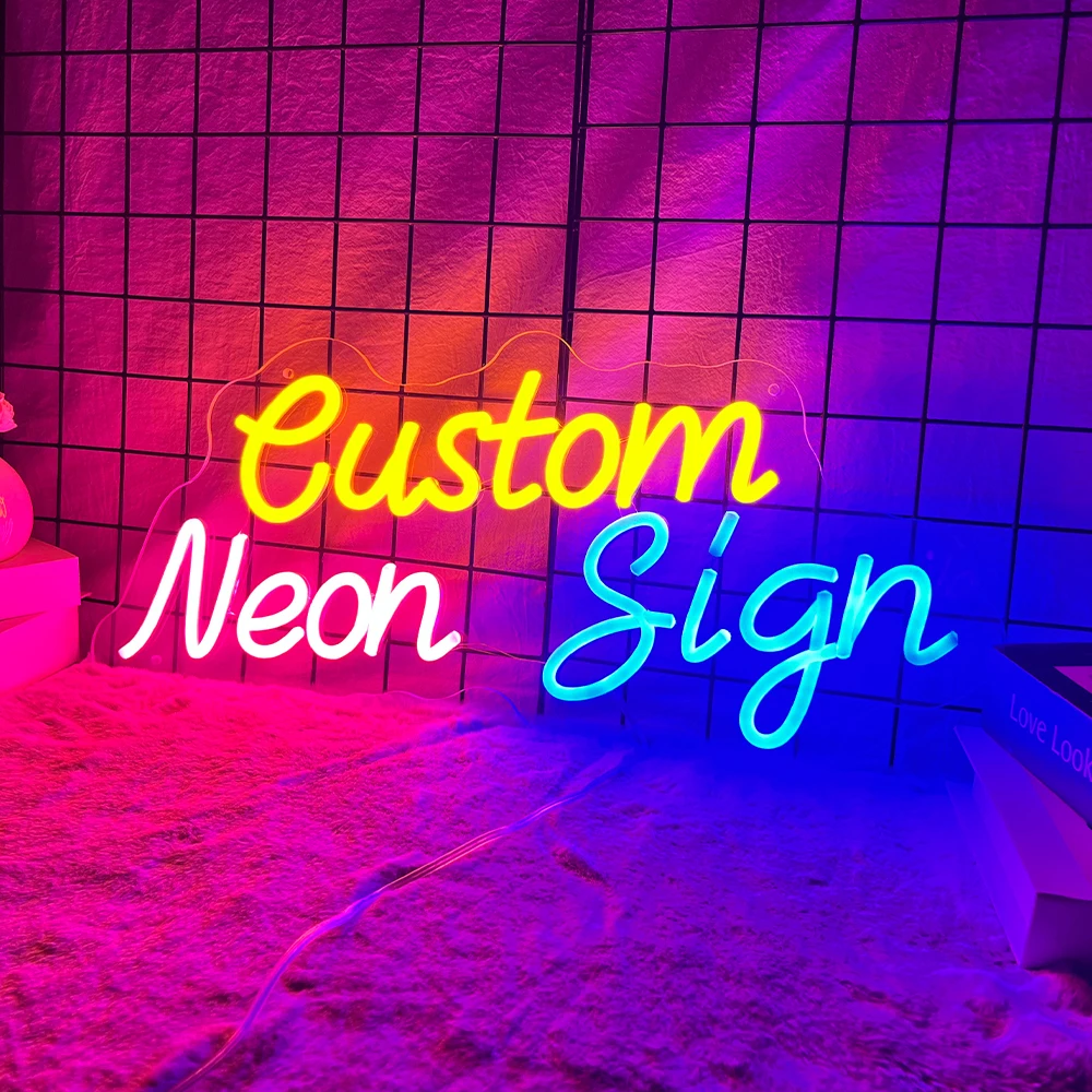 Logotipo personalizado sinais de néon colorido ajustável led sinal para quarto loja parede rgb luz decoração personalizado seu texto imagem sinais