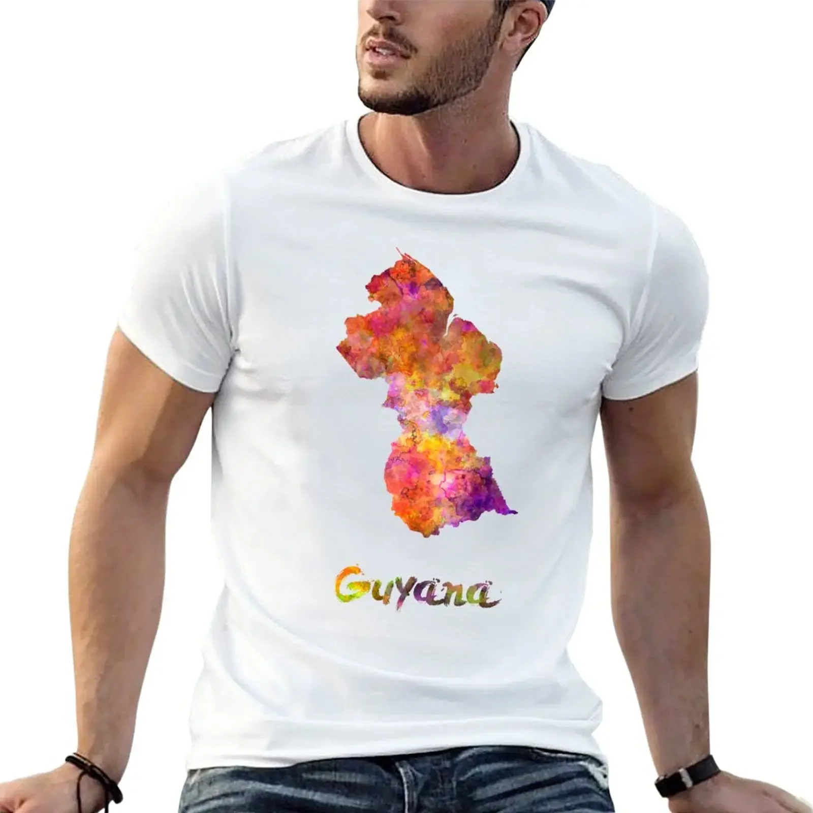 Guyana in watercolor T-Shirt anime boys whites plain black t shirts men