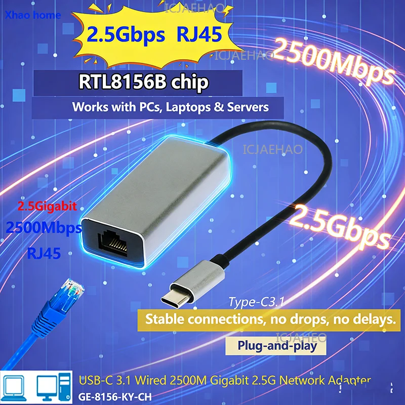 USB Type C Ethernet Adapter Network Card Type-C To RJ45 1000/2500Mbps Lan Internet Cable For MacBook PC Windows XP 7 8 10 LUX