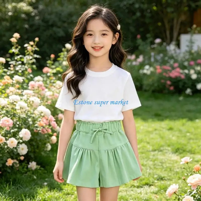 090B Girls Bloomers Waist Shorts Soft Comfortable Casual Shorts For Outdoor Play