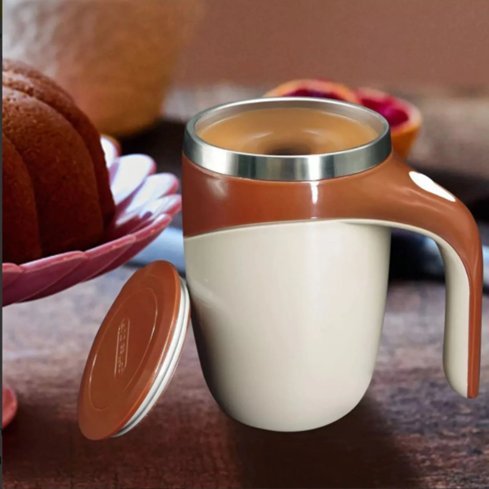 304 스테인레스 스틸 자체 교반 머그잔 홈 오피스 여행을위한 뚜껑이있는 자동 자기 교반 커피 머그잔 380ml