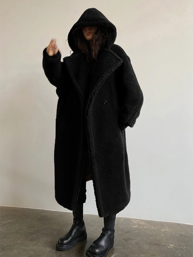 Teddy Bear Coat Winter Clothes For Women Plus Velvet Faux Fur Wool Coat Hooded Long Parkas Female Warm Oversized Jacket Fur Coat