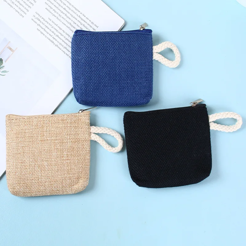 Custom Printed Logo 5pcs Solid Color Casual Coin Purse Cotton and Linen Storage Bag Lipstick Key Cosmetic Bags