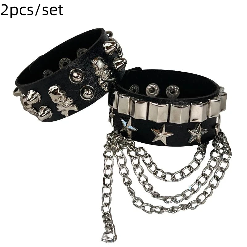 Hete Aanbieding 1 Set Punk Armbanden voor Heren Dames Punk Gothic Spijker Rivets PU Lederen Armband Bangles Hip Hop Party Sieraden Cadeau