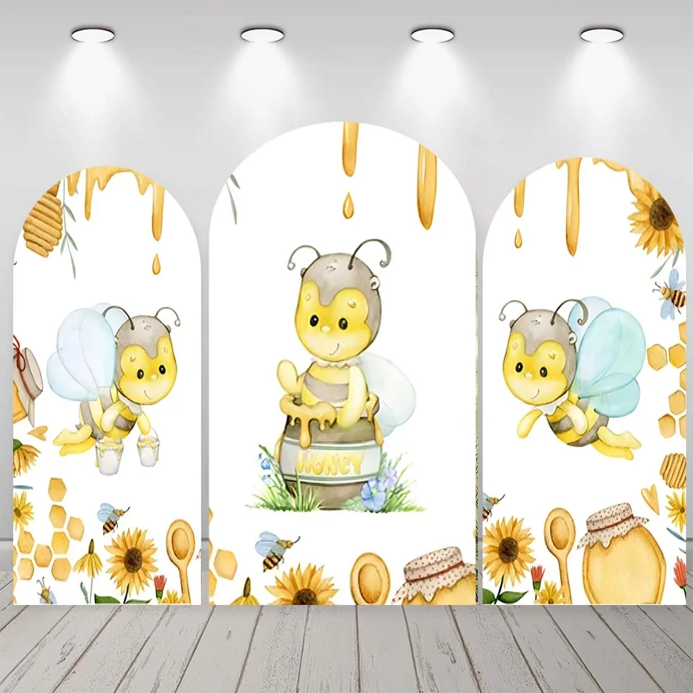 Abelha tema arco fotografia pano de fundo personalizado amarelo favo de mel mel girassol retrato de aniversário das crianças decoração foto adereços