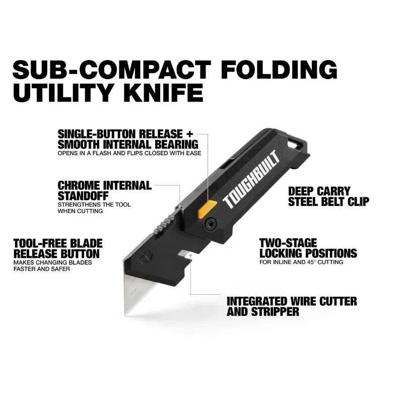 Imagem -06 - Toughbuilt Tb-h412-c Faca Utilitária Dobrável Sub-compacta Faca Utilitária Dobrável Toughbuilt Conjunto de Faca Utilitária Dobrável Ferramentas Manuais