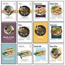 Minimalist Vietnamese Food Poster Banh Mi Bun Cha Goi Cuon Banh Xeo Cao Lau Canvas Painting Wall Art Picture Kitchen Home Decor