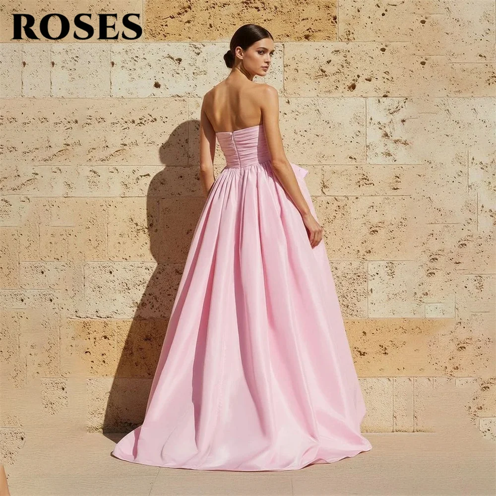 ROSES Pink Unique Evening Dress High Low Satin Prom Dress with Ruched Bodice Celebrity Dress Zipper Back 프롬 드레스 Customized