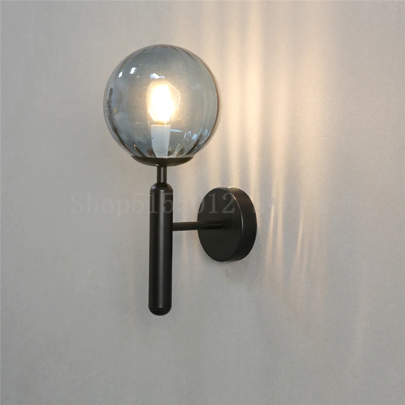 Modern Blue Glass Balls Wall Lamp Living Room Bedroom Bedside Wall Sconce Creative TV Background Wall Corridor Wall Lamps